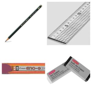 Pencils, Erasers, Craft Knives, Rulers, Bottles