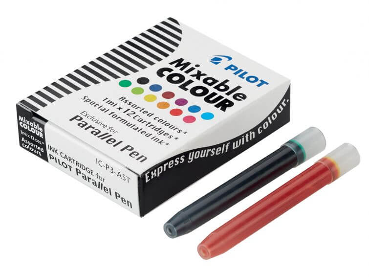 Pack of 12 Pilot Parallel Colour Ink Cartridges - Blots Pen & Ink